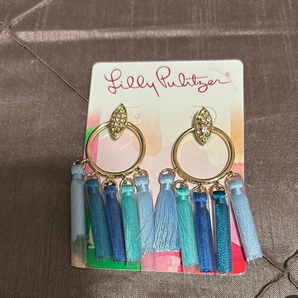 Lilly Pulitzer Gold and Blue Tassel Earrings